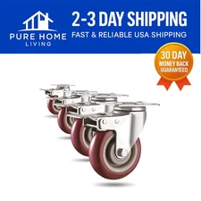Easy-Install 4-Inch Heavy Duty Casters - Load 2400lbs with Locking Safety Brakes