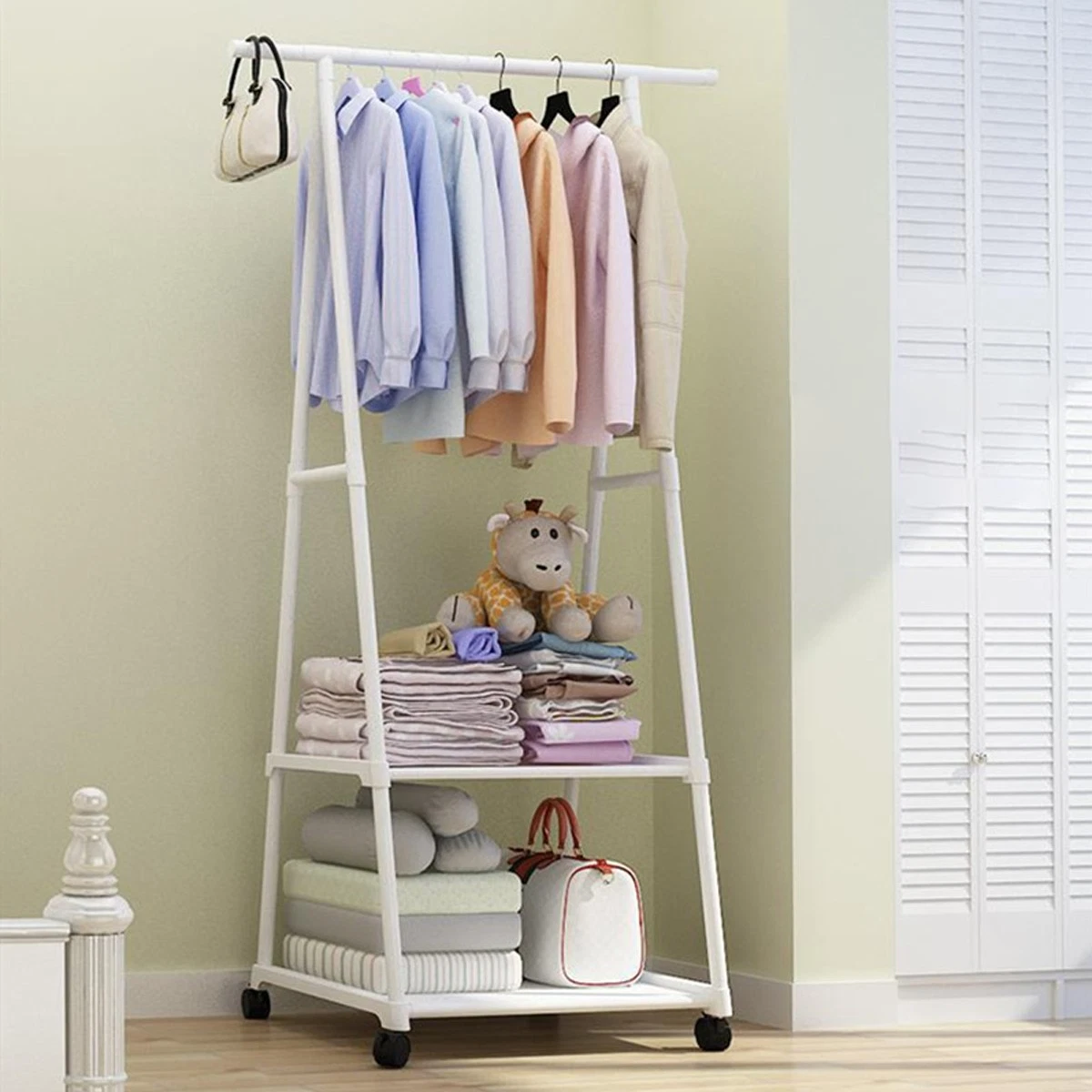 Floor Standing Thickened Triangle Coat Rack Clothes Drying Stable Space Saving