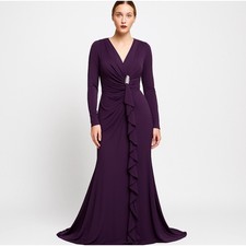 Lauren Ralph Lauren Purple Formal Evening Gown Faux Wrap Maxi Dress 14