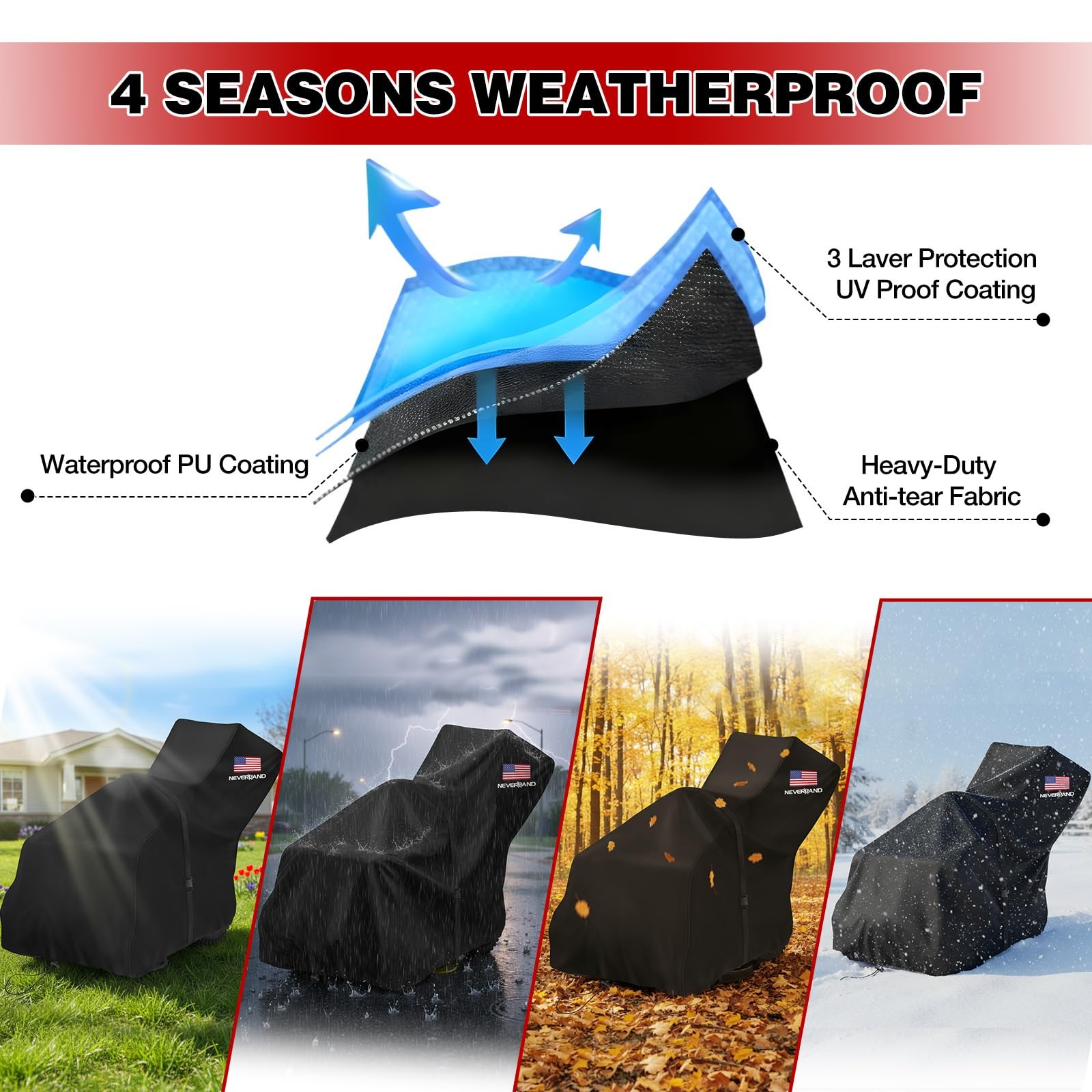 Waterproof Snow Blower Cover - Snow Thrower Cover with American Flag Standard...