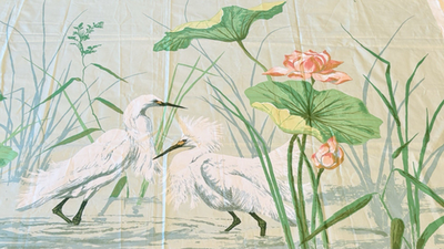 #ad Dorothy Draper quot;Snowy Egretquot; Designer Fabric 52quot; L x 53quot; W 100% Glazed Cotton $177.00