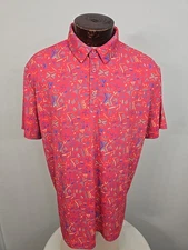Birdie Bound Mens XL Pink Green Blue Aztec Abstract Short Sleeve Golf Polo Shirt