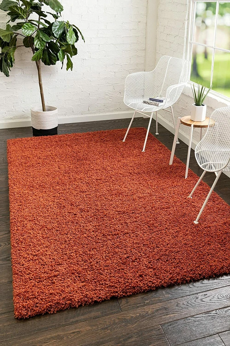 Spice Orange Indoor Shag Carpet Mat Area Rug 3 x 5 4 x 6 5 x 8 Ft Stain  Resist