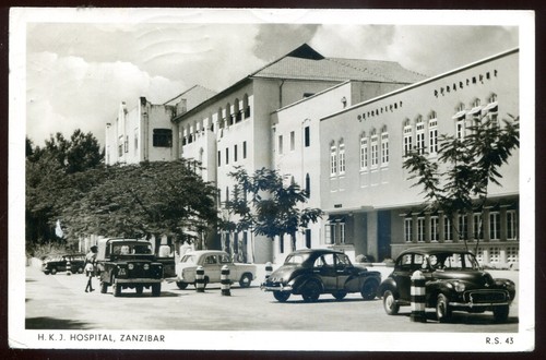 TANZANIA Zanzibar 1962 Street View HKJ Hospital Old Cars. Real Photo Postcard