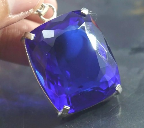 Natural 93.21 Ct Certified Blue Cushion 925 Solid Silver Pendant Loose Gemstone - Picture 5 of 7