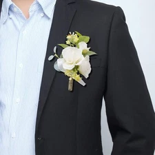 Groom Boutonniere 2 Pcs Wedding Bestman Lapel Artificial Flower Groomsman Par...