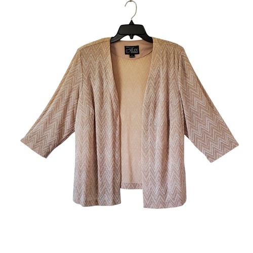 Alex Evenings Womens Plus 1X Jacket Beige Chevron Sparkly Shimmer Party Dinner - Picture 3 of 16