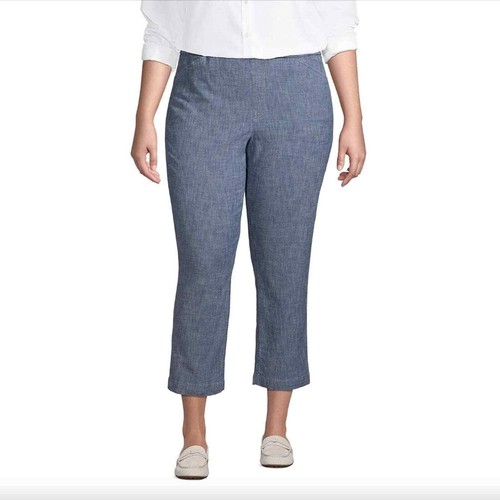 Mid Rise Chambray Pull On Crop Pants 