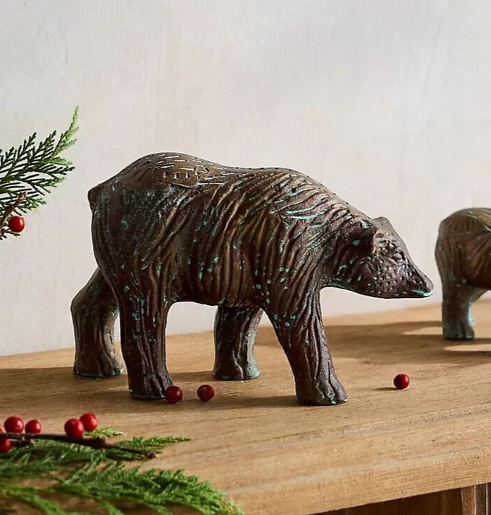 Anthropologie Bronze Bear Decorative Object Figurine Age Aluminum Patina L NEW