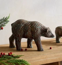 Anthropologie Bronze Bear Decorative Object Figurine Age Aluminum Patina L NEW