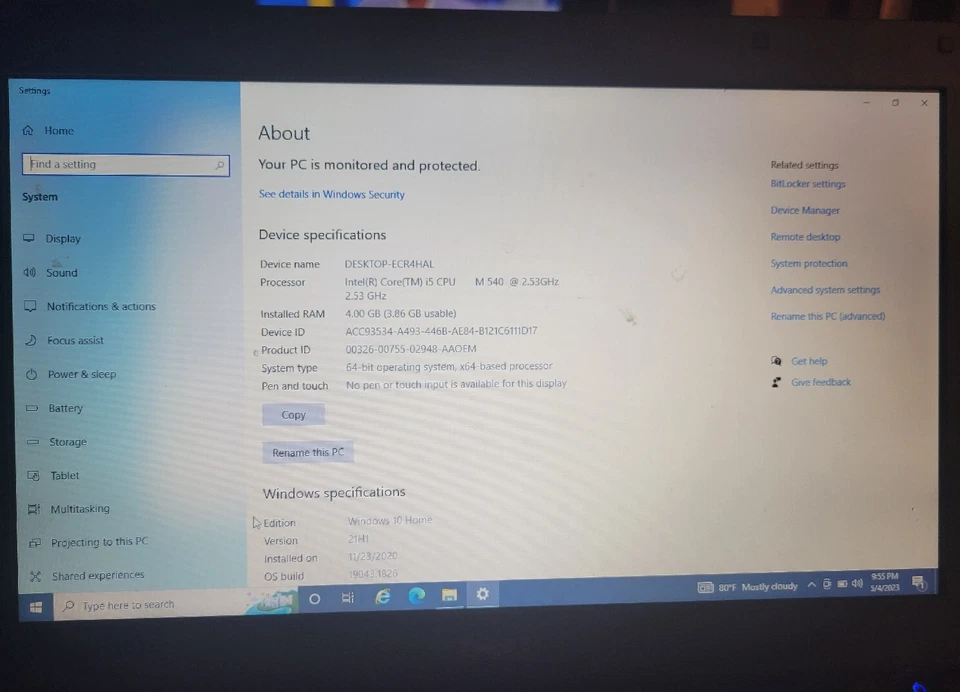 Laptop Dell Latitude E4310 13" i5-M540 4GB Ram 300GB DVD WIFI Windows 10V Buena Foto 4 de 4