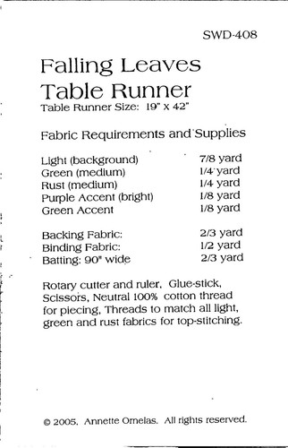 Falling Leaves Table Runner (SWD-408)  ~ 2005 ~ 19 x 42" ~Southwind Designs - Picture 2 of 3