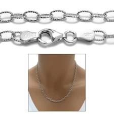 925 Sterling Silver Rhodium Dia-Cut Rolo Chain Necklace 3mm (080 Gauge)
