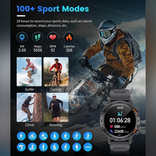 für Xiaomi Android Smartwatch Herren Taktisch Militär Bluetooth Anruf Blutdruck. - Zdjęcie 17 z 17