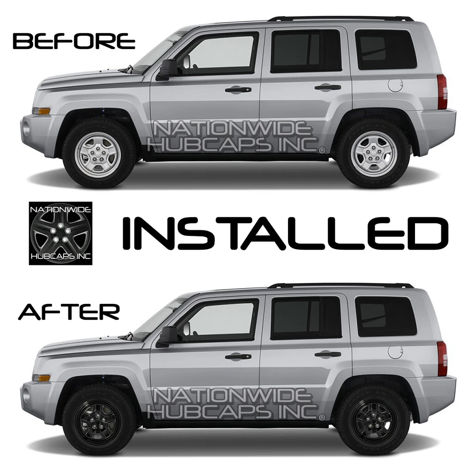 Tapacubos de rueda de 16" negros para Jeep Patriot 2007-2017 4 cubiertas de llanta de 5 radios Foto 3 de 4