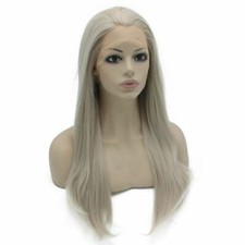 Long Straight Gray Blonde Natural Synthetic Lace Front Wig