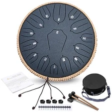 Steel Tongue Drum - 13 Inch 15 Notes C-key Handpan Drum Percussion Instrument...