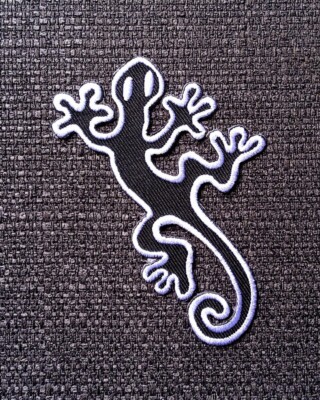GEKKO SCHWARZ & WEISS Bügelbild Patch Eidechse Skink Reptil Tier und Nähen Worte Geschenk