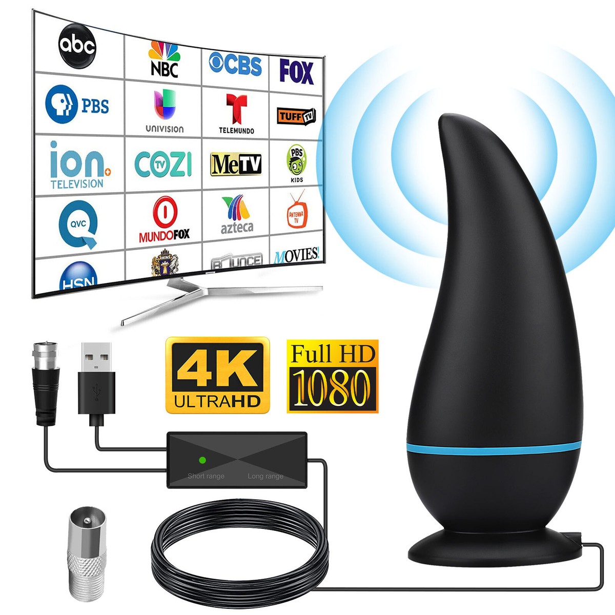 250 Miles TV Antenna, Indoor Digital HDTV Amplified Signal Booster