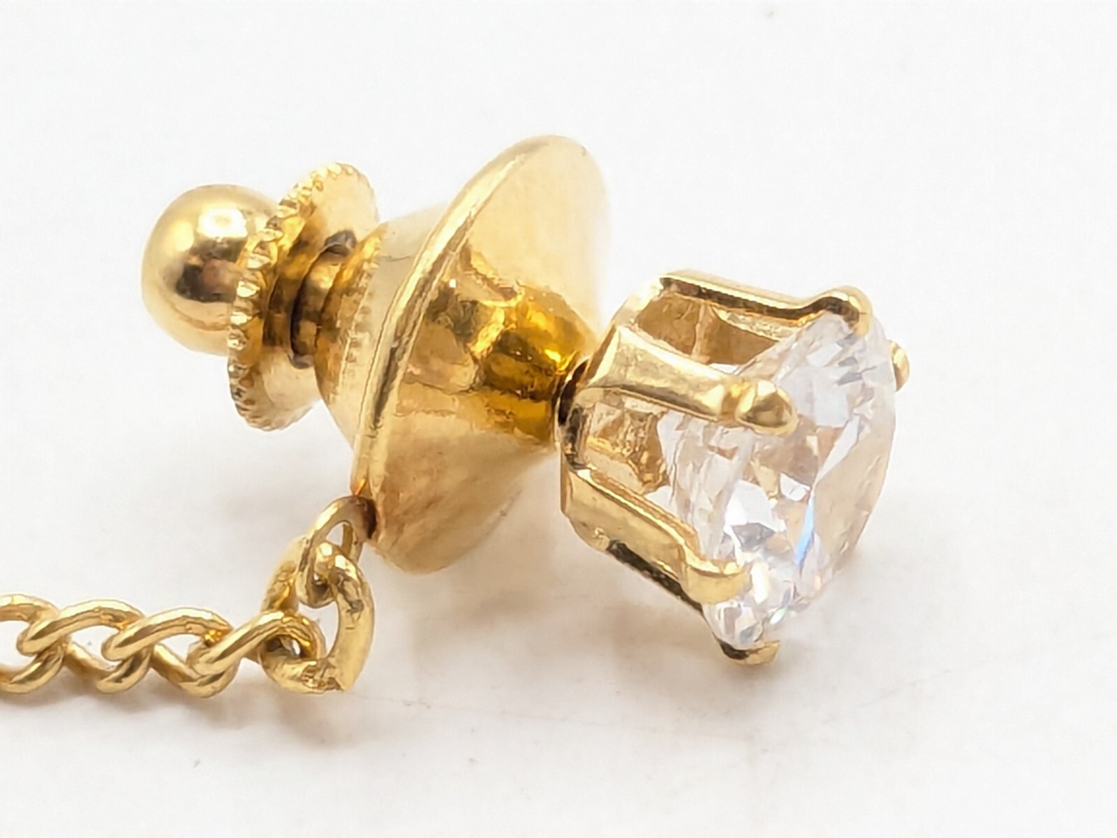 Cubic Zirconia Gold Tone Tie Tack Pin Men's Jewelry