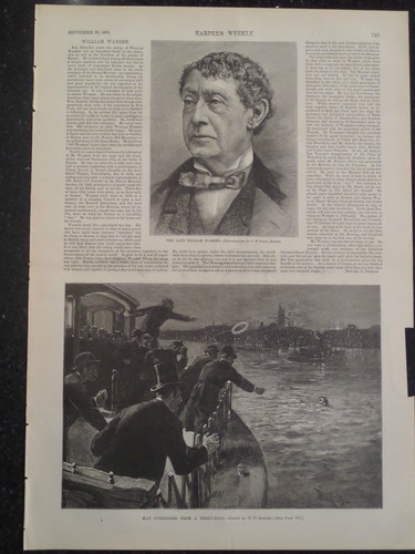 Hombre por la borda de un ferry New York Harper’s Weekly 1888 - Imagen 2 de 2