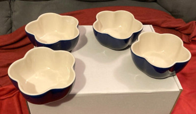 VTG Denby IMPERIAL BLUE Flower Ramekin-4 Custard/Creme Brulee/Souffles Cups-4.5''