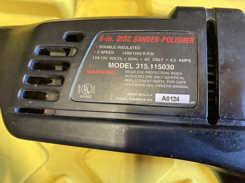 SEARS Craftsman 315.115030 6" Disc Sander Polisher 2 Speed Corded 120