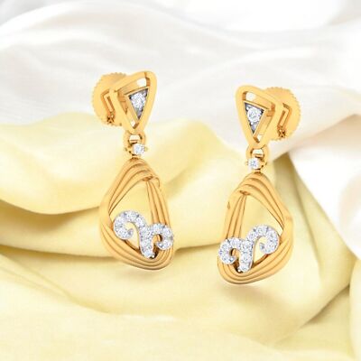 Pavé 1/2 Cts F/VS1 Round Brilliant Natural Diamonds Dangle Earrings 14K Gold