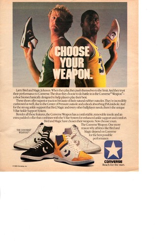 1986 Larry Bird/Magic Johnson Converse anuncio impreso, zapatos deportivos años 80, anuncio impreso - Imagen 2 de 2