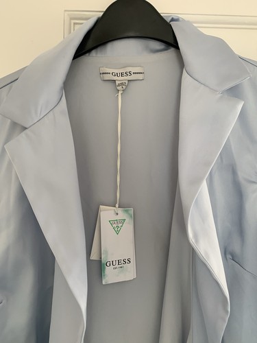 Guess Women’s Blue Eco Adair Long sleeve Satin Tie Belt Wrap Dress, Size S, UK 8 - Picture 6 of 9
