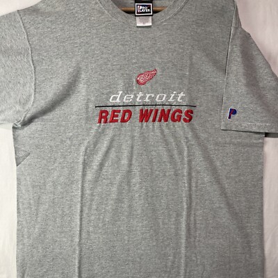 Detroit Red Wings Shirt Mens Large Gray Pro Player NHL Hockey Embroidery Vintage
