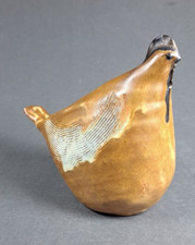 Crested Clay Bird Quail Partridge MCM Decor Handmade Folk Art