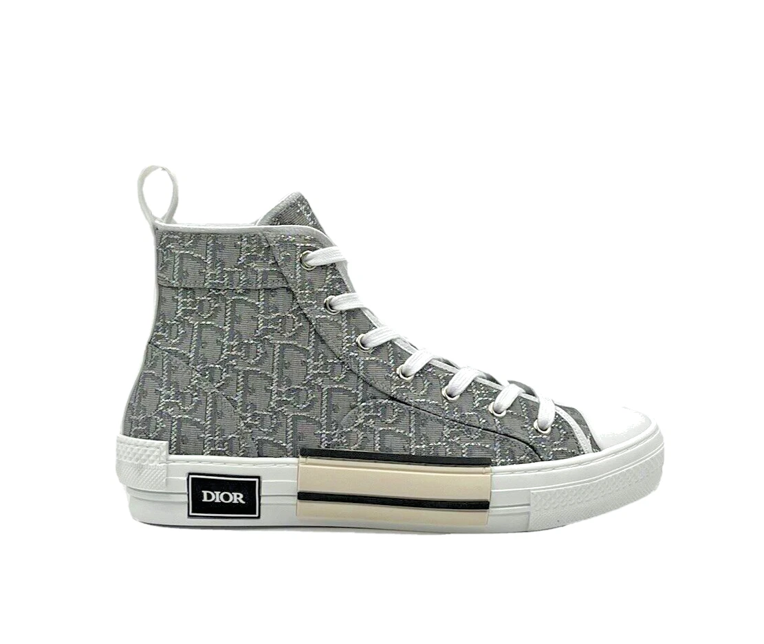 Baskets hautes jacquard à fil métallique oblique ruthénium DIOR B23