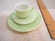 Vintage Hazel Atlas Children's Dish Plates Cup Milk Glass Color Green