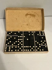 Puremco Standard Black Marblelike Dominoes Vintage MCM