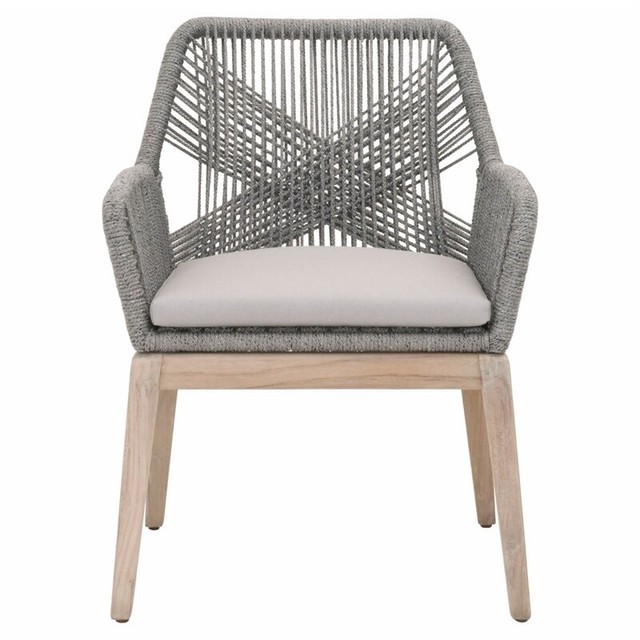Loom Outdoor Arm Chair In Platinum Rope And Gray Teak Set Of 2