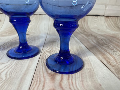 Vintage Libbey Cobalt Blue 7” Stem Glasses Wine Water Iced Tea Set Of 4 - Picture 2 of 16