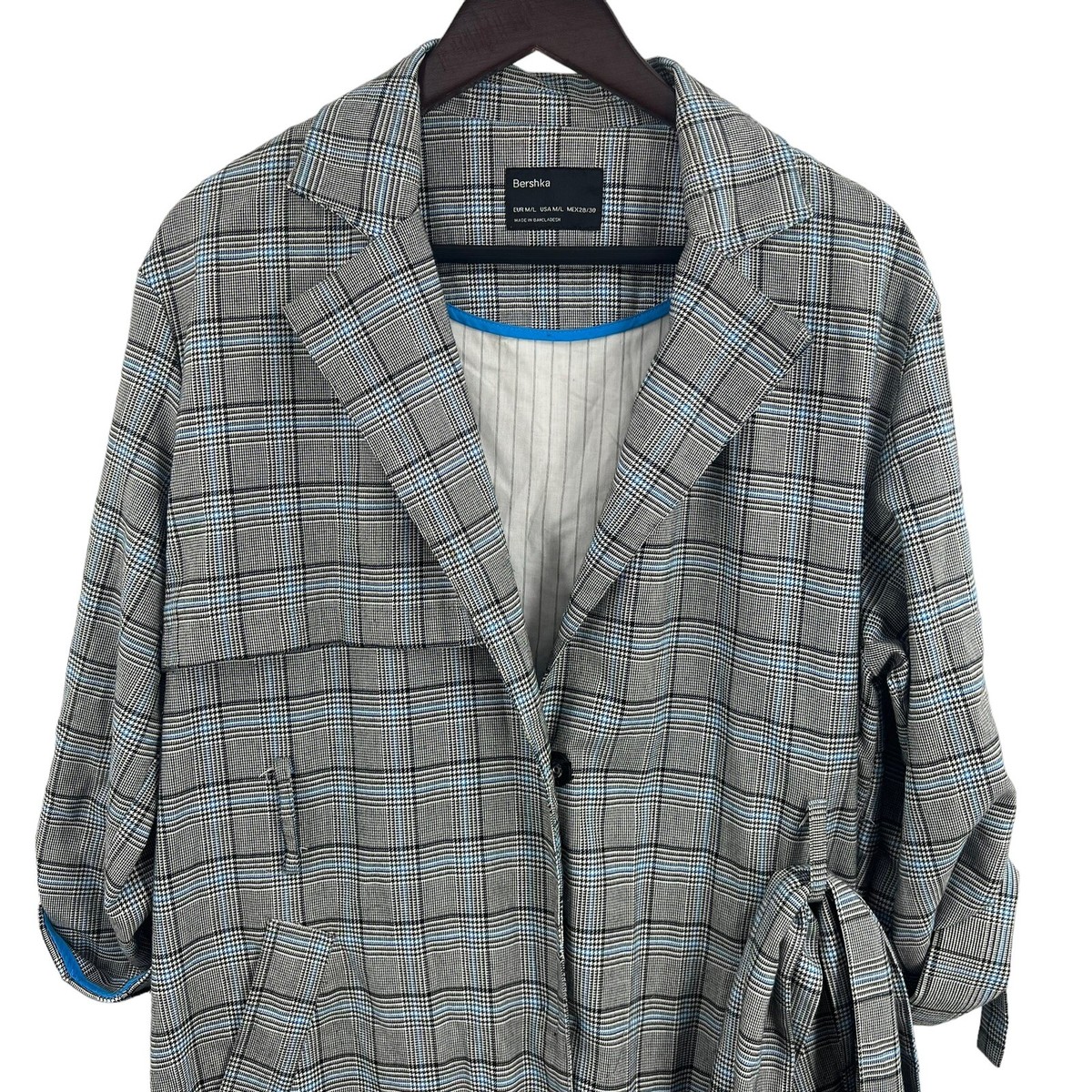 Bershka Plaid Casual Trench Jacket M/L