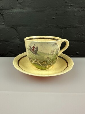 Royal Worcester Palissy Jagd Pferde Hunde Reiter Frühstück Tasse & Untertasse