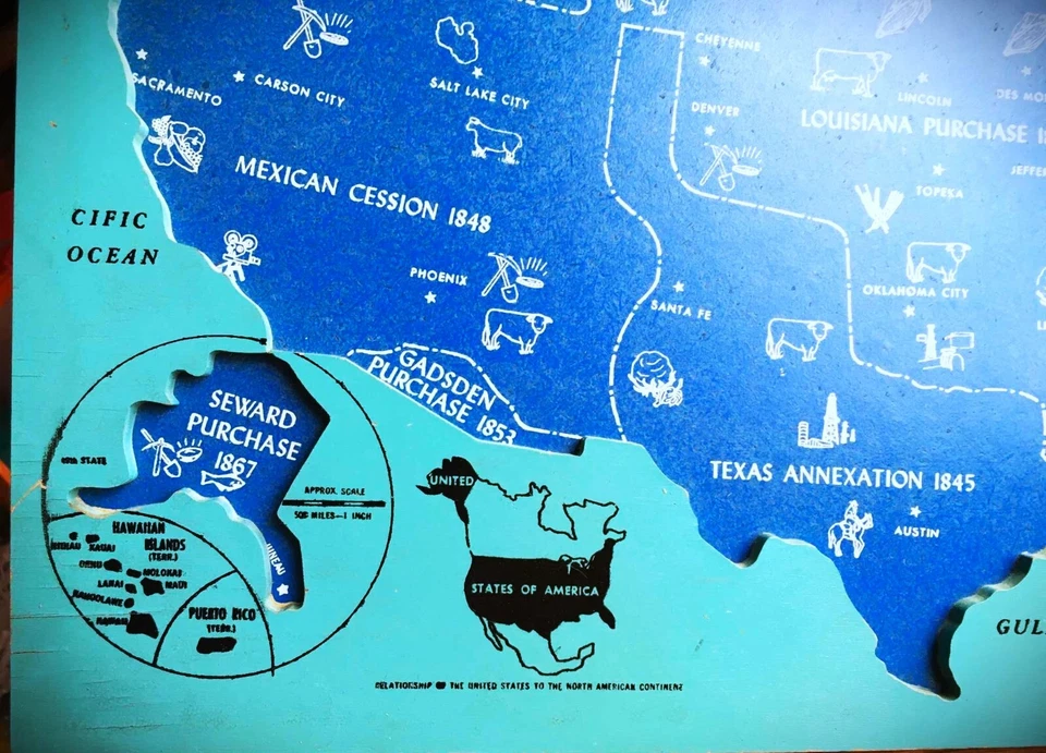 Rompecabezas mapa Estados Unidos vintage años 50 Playskool 49 piezas con incrustaciones de madera Foto 2 de 4