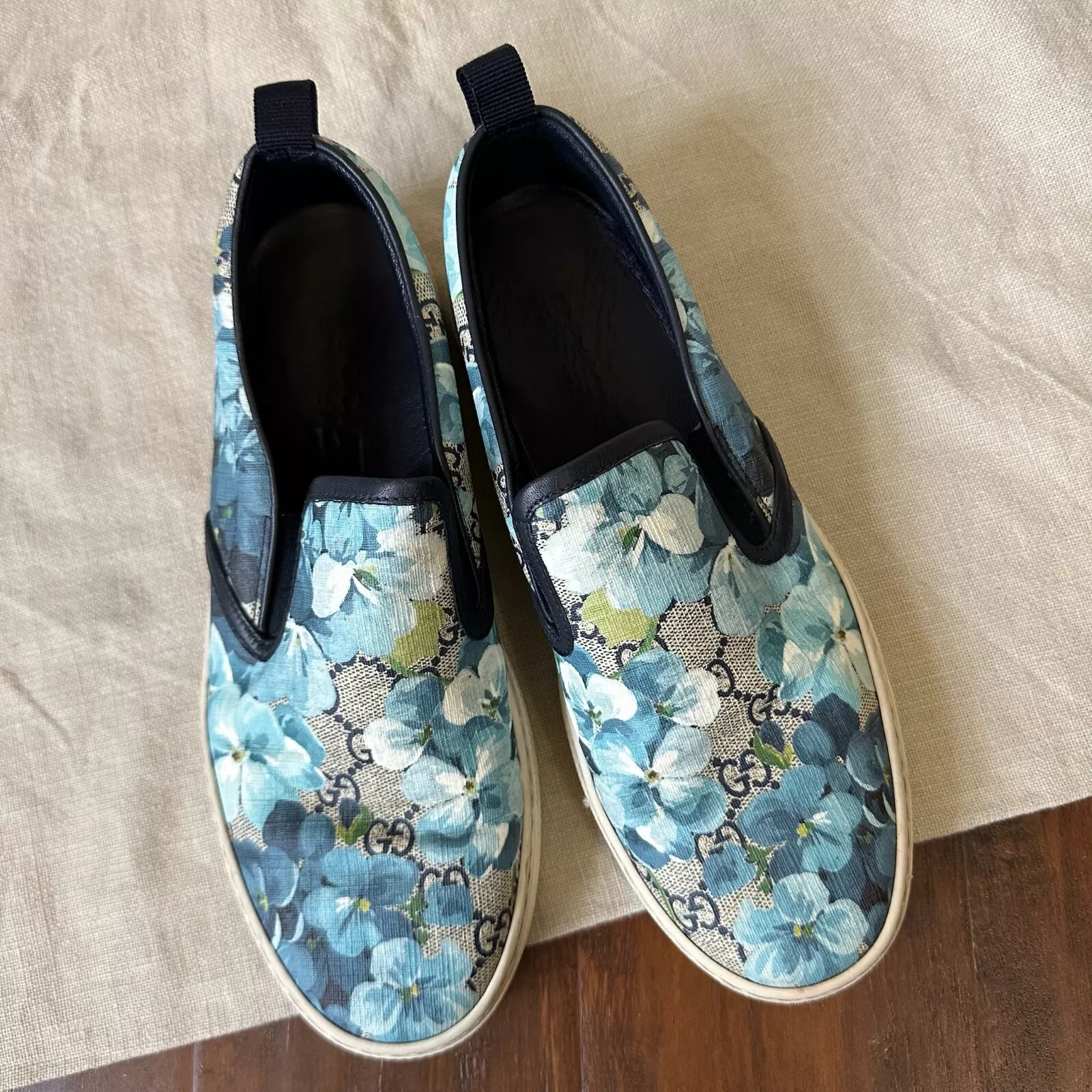 Baskets à enfiler homme GUCCI Supreme GG Blooms taille 7,5 bleu créateur toile fleurie