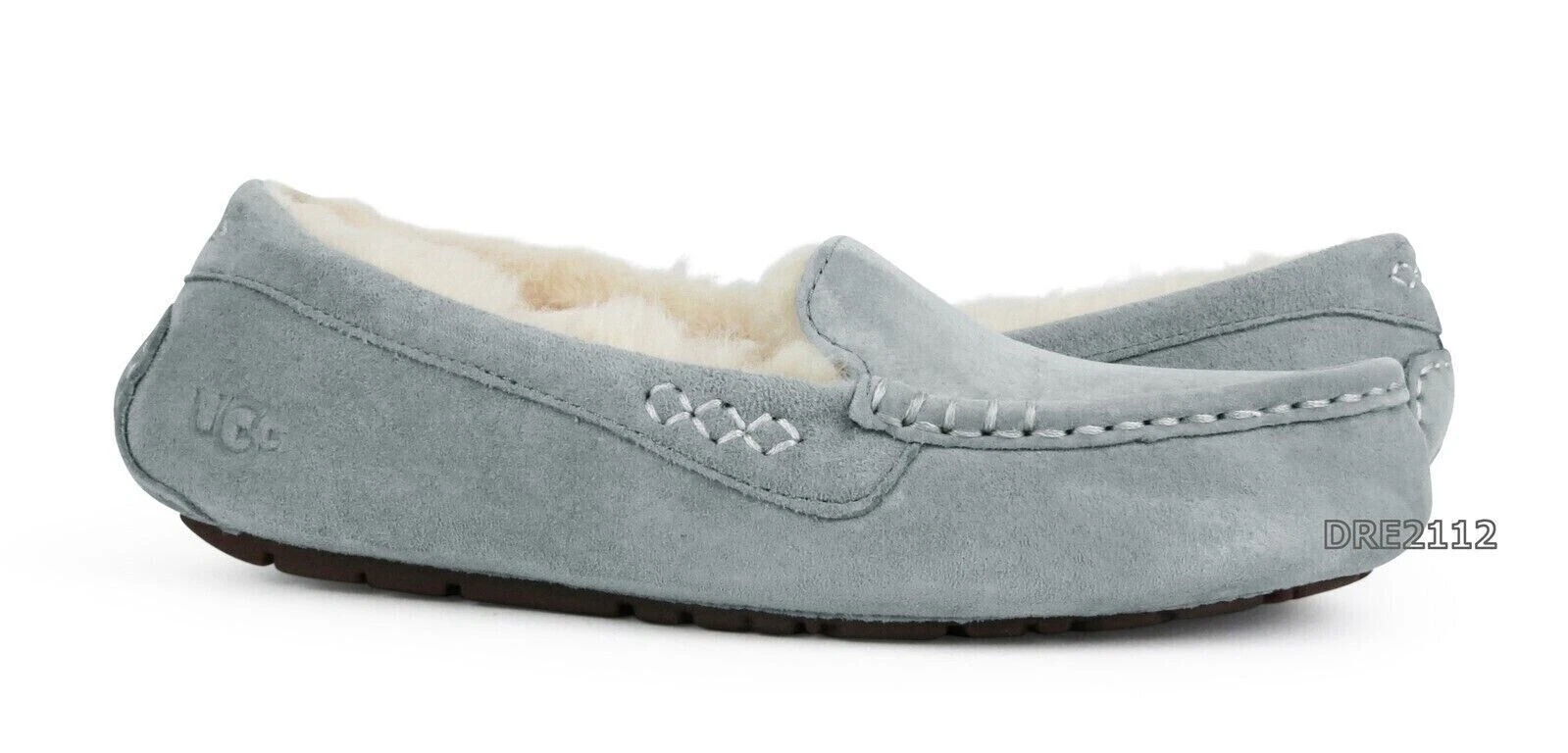 UGG Ansley pantofole da donna in pelliccia scamosciata grigio chiaro taglia 5 nuove con scatola 