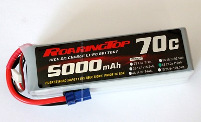 RoaringTop LiPo Battery Pack 80C 5100mAh 6S 22.2V with Bare Leads