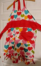Colorful Heart Print Bib Apron Pocket Ruffle Hem Adjustable Ties 100 Cotton