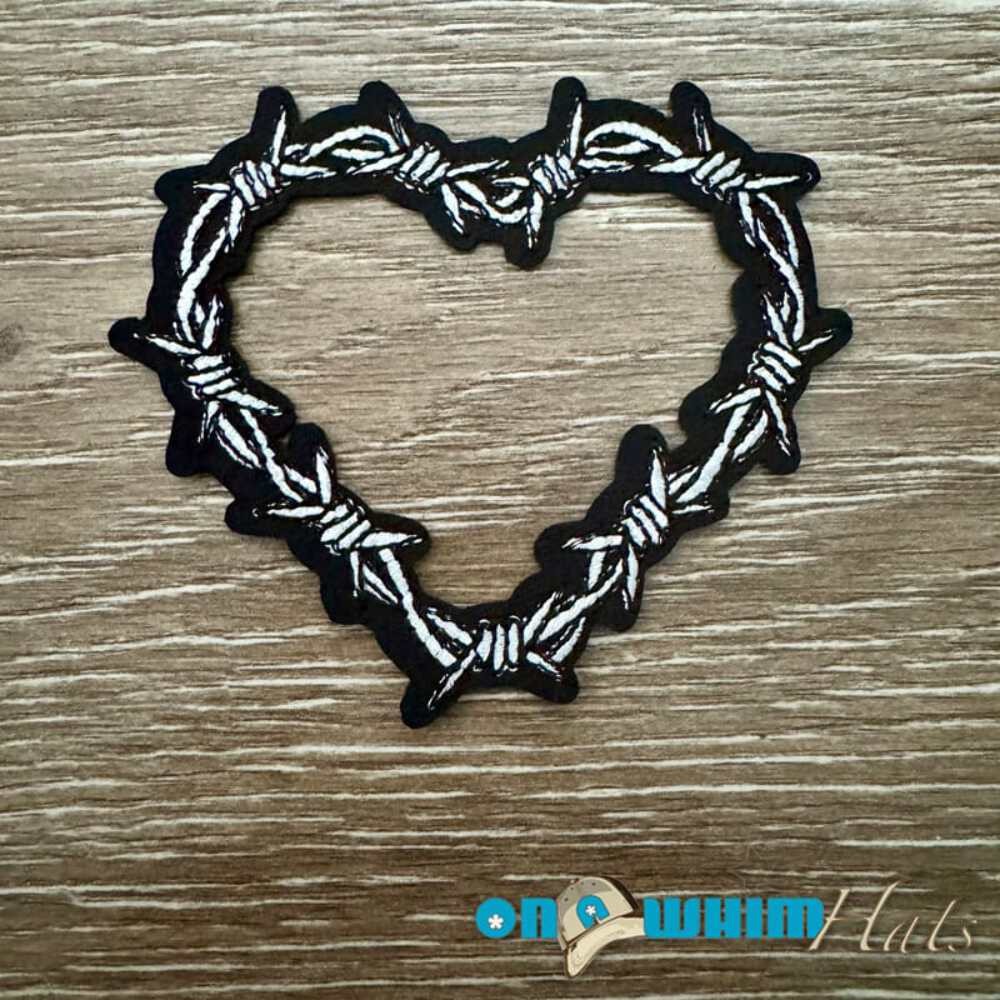 White Barbed Wire Heart Iron-On Patch