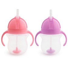 Munchkin 7 Ounces Pink Purple Any Angle Drinking Cup with Weighted Straw
