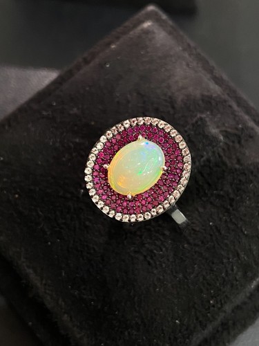 NATURAL FIRE OPAL 9X7 SAPPHIRE DIAMOND CUT STERLING SILVER 925 RING EARRING - 第 8/13 張圖片