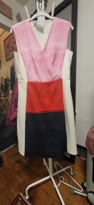 SPORTMAX (Italy) Pink Red Blue White Colorblock Wrap Dress 16?