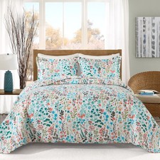 Queen Quilt Bedding Set-3 Pieces Botanical Quilt Queen Size 90 x 98 inch , R...