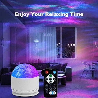 7 Color Star Projector Light with Music Rhythm, Ocean Wave & 3D Water Ripple Eff